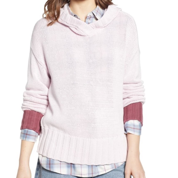 Treasure & Bond Sweaters - Treasure & Bond Contrast Cuff Hooded Sweater